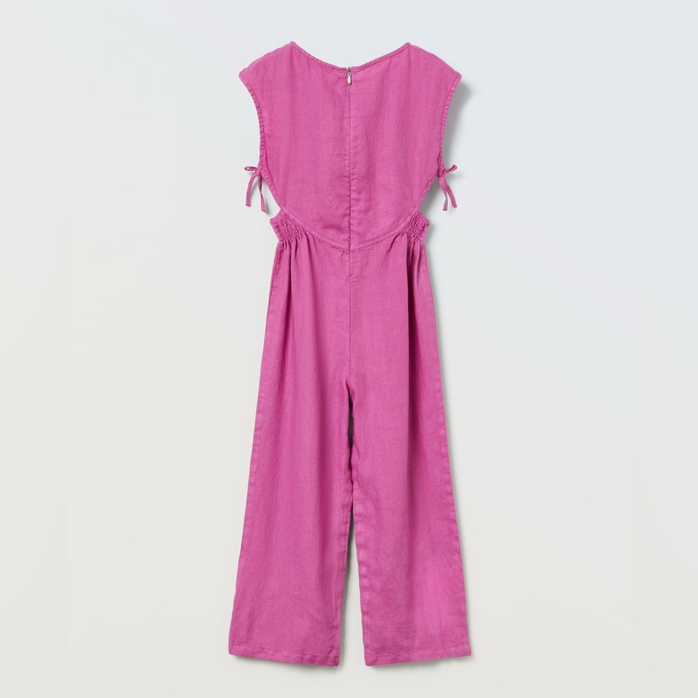 Used Zara Kids Pink Linen Jumpsuit - Picture 2 of 3